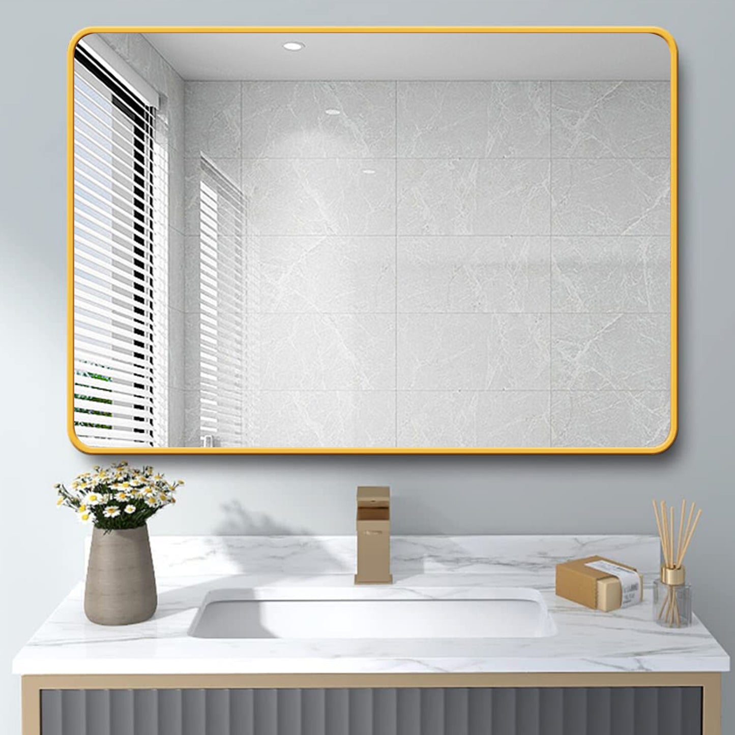 Glam Gold Rounded Corner Wall Mirror for a Modern Farmhouse Touch