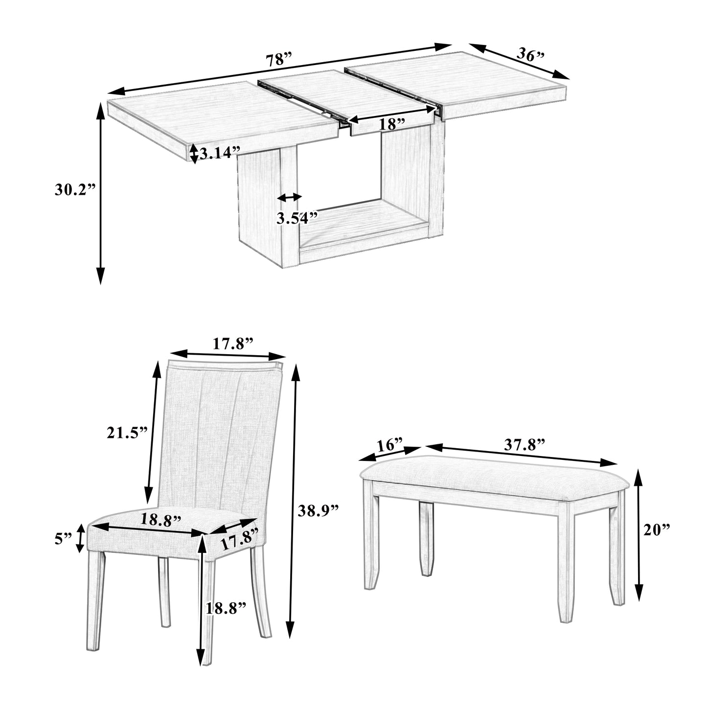 Modern Gray Dining Set with Extendable Table & Cozy Bench