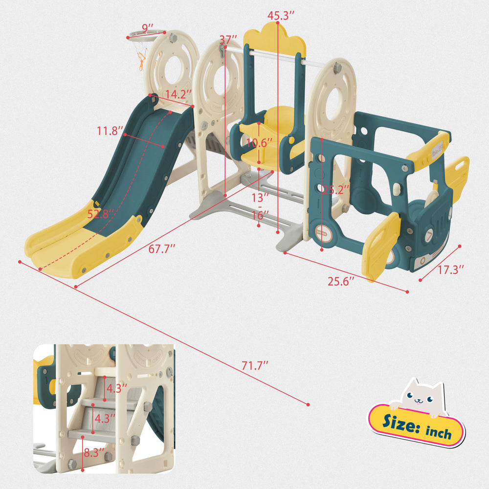 Adventure Bus Playset with Slide & Swing