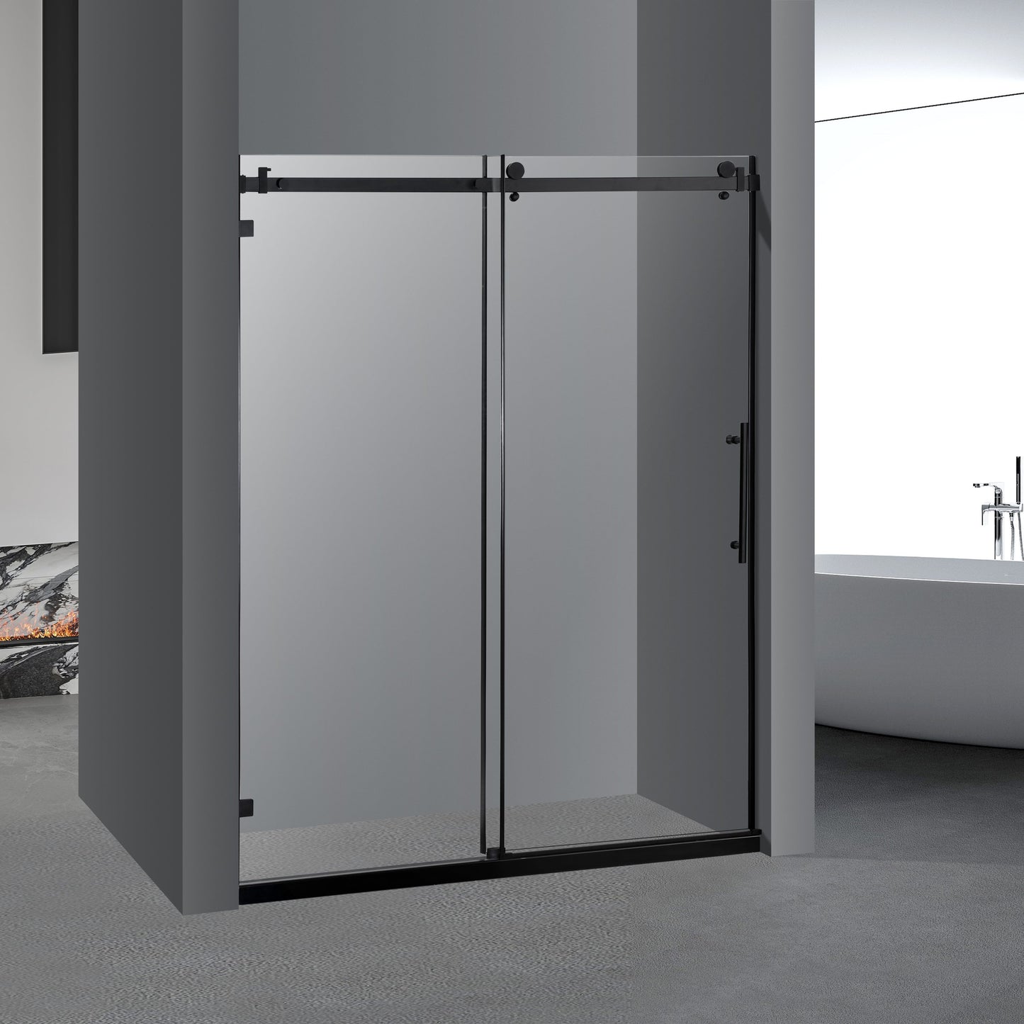 Sleek Black Frameless Sliding Shower Doors