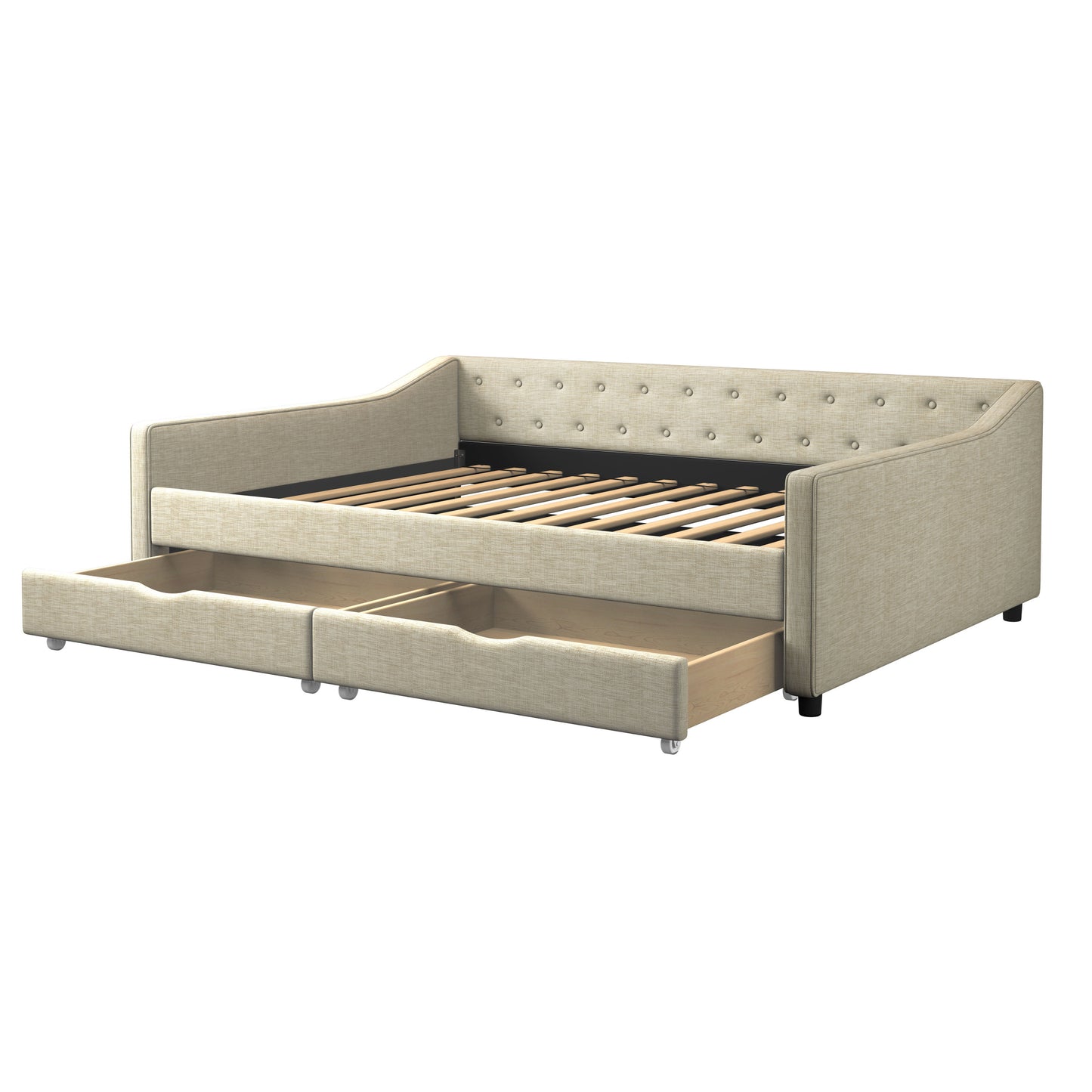 Cozy Upholstered Daybed with Storage Drawers - Beige Elegance