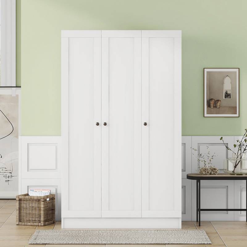 Chic White 3-Door Wardrobe with Shelves