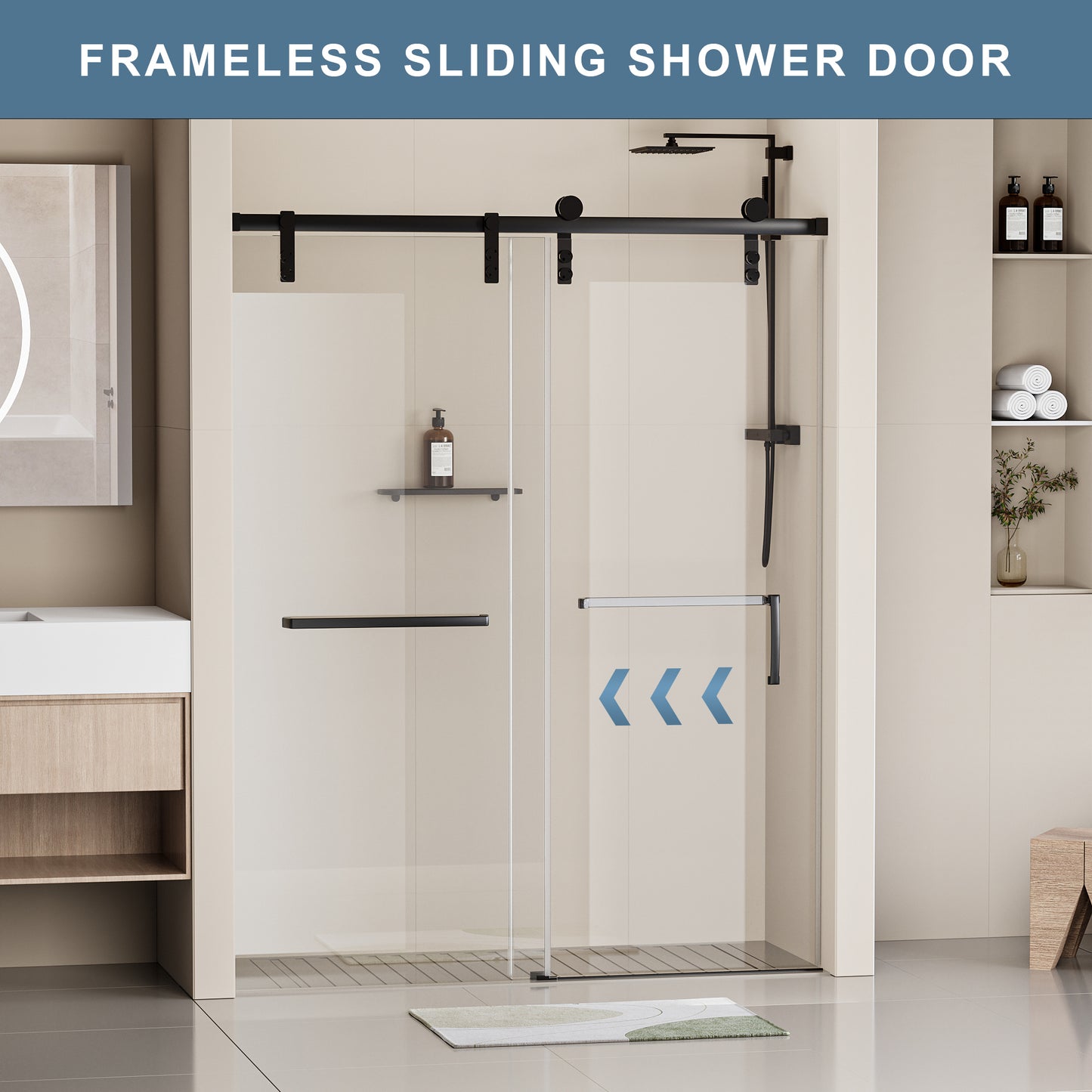 Sleek Sliding Soft-Close Shower Door with Tempered Glass & Matte Black Finish