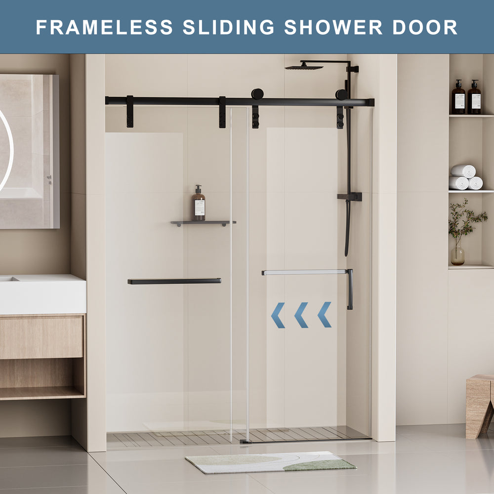 Sleek Sliding Soft-Close Shower Door with Tempered Glass & Matte Black Finish