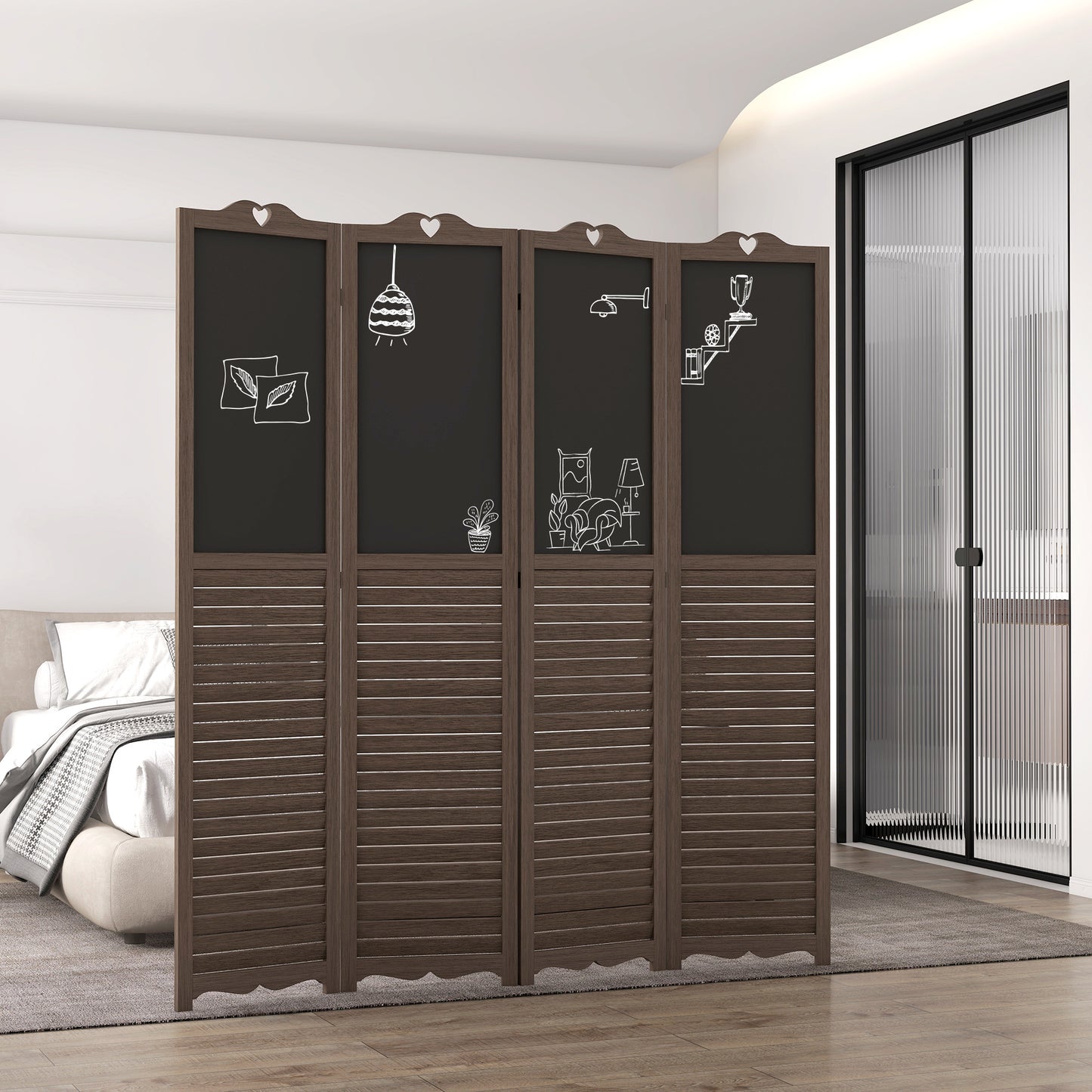 “Chic Walnut Room Divider with Blackboard”