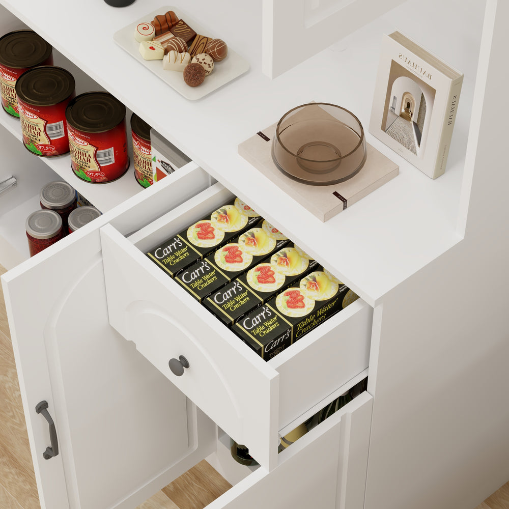 Charming White Kitchen Pantry with Countertop & Adjustable Shelves