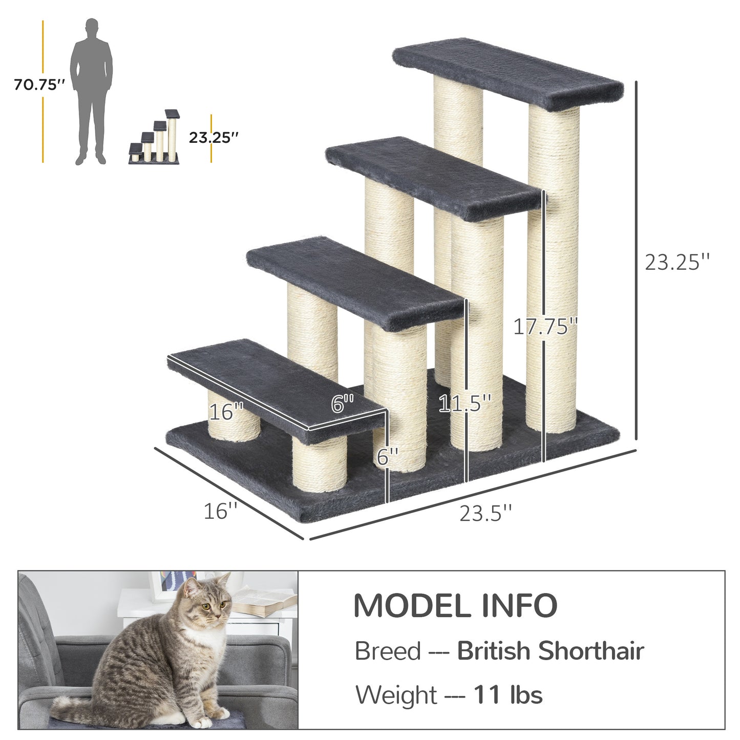 PawHut Cozy Cat Climber with Fun Steps and Scratching Post