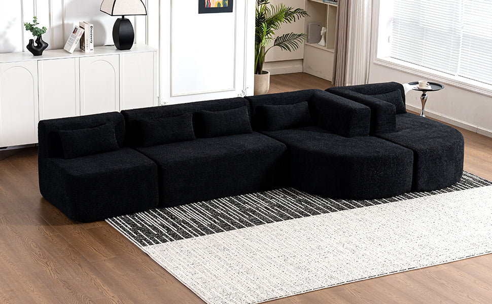 Chic Black Modular Sofa with Loungers and Plush Pillows