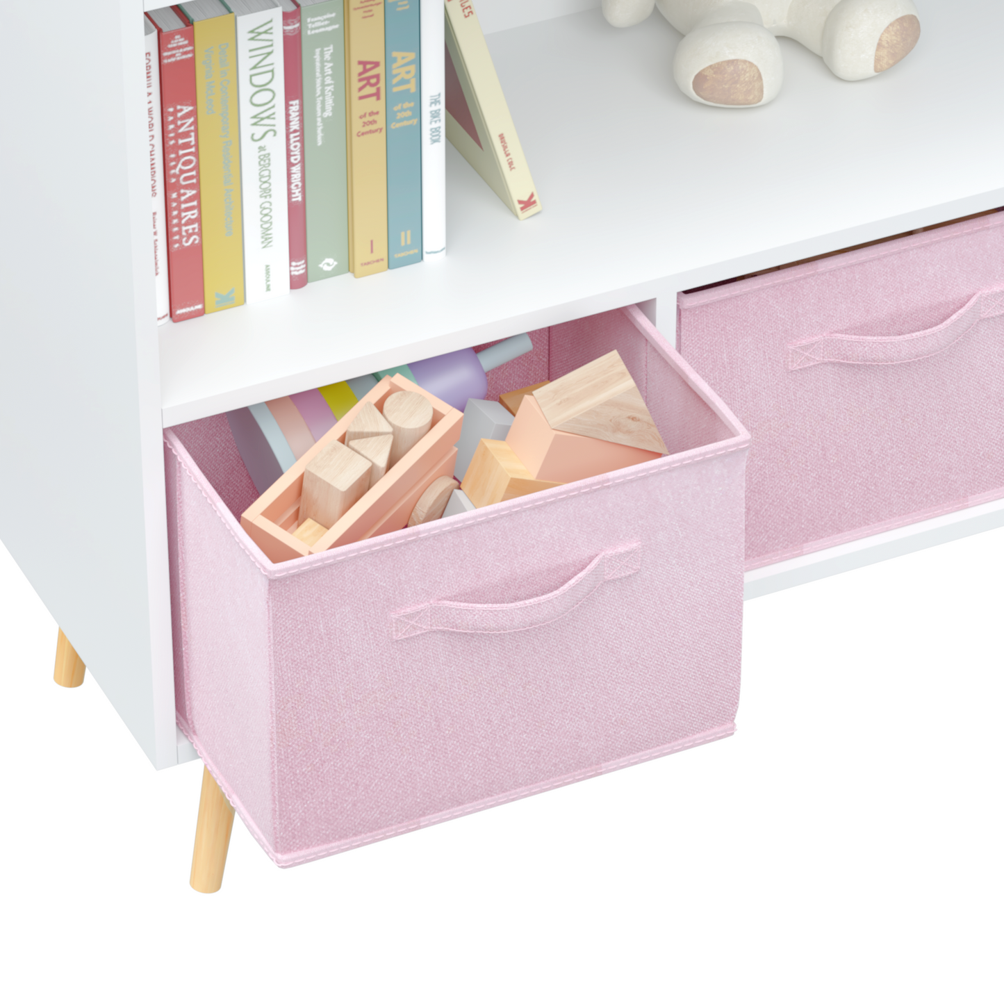 Whimsical Kids Bookcase with Fun Fabric Drawers