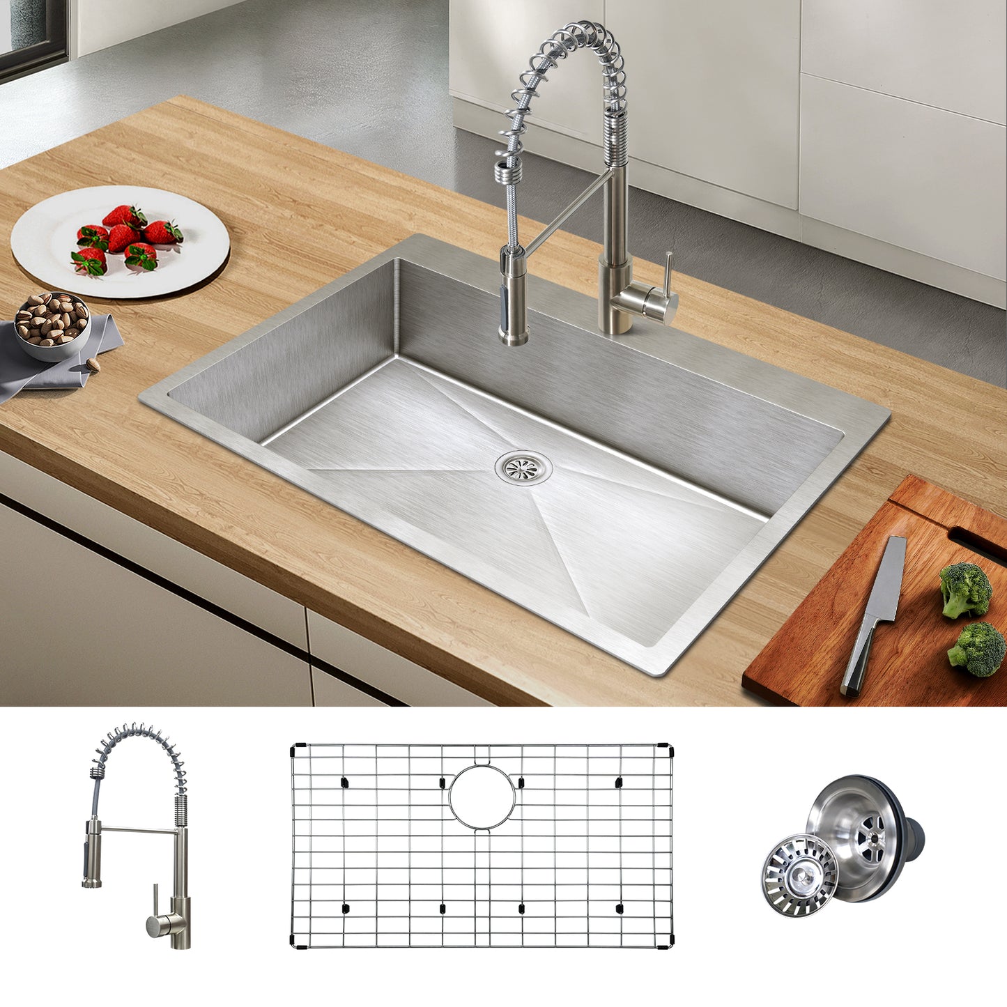 TecaHome All-in-One Stainless Steel Kitchen Sink with Faucet