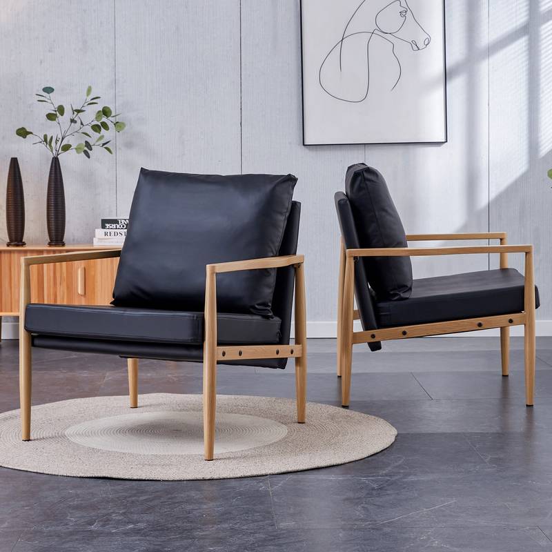 Chic Black Leather Accent Chair