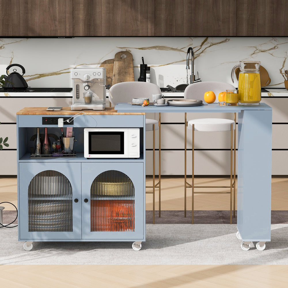 Versatile Rolling Kitchen Island with LED Lights and Storage