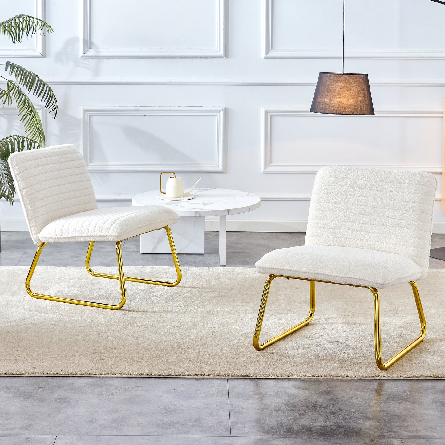 Chic White Armless Sofa Chair with Gold Legs