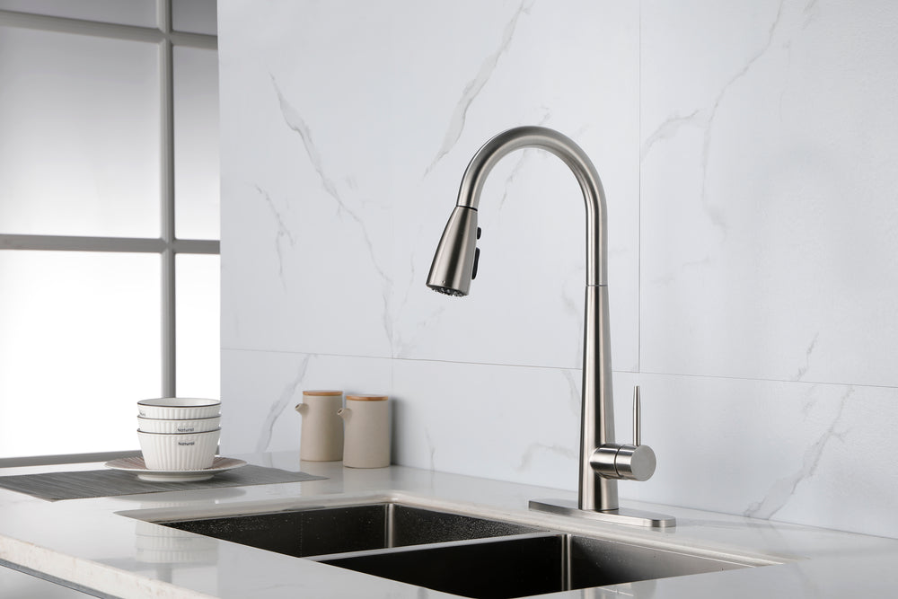 Sleek Brushed Nickel Kitchen Faucet with Pull-Down Sprayer