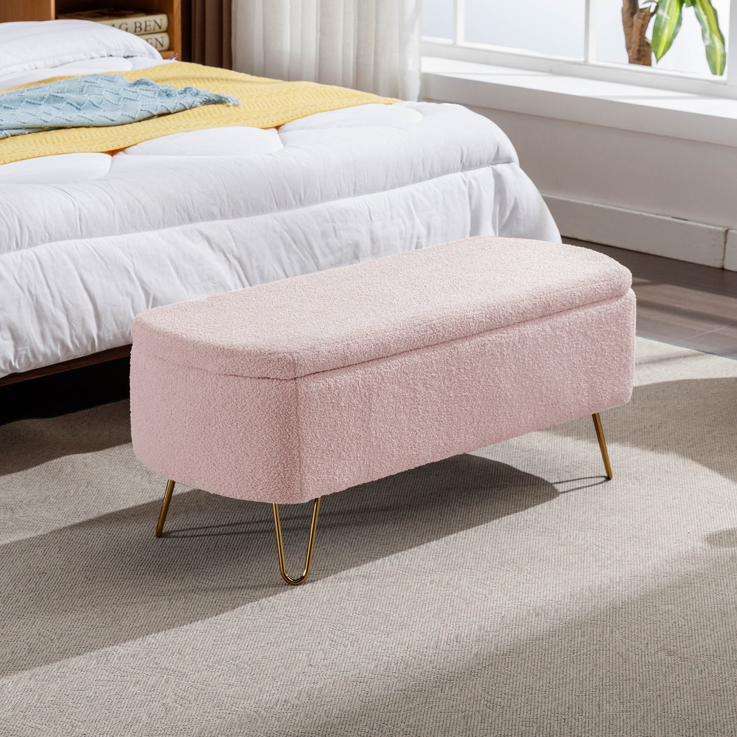 Chic Pink Storage Bench with Gold Legs