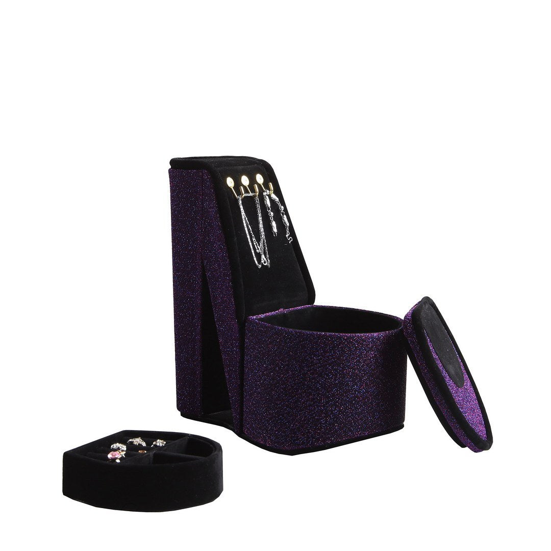 Chic Purple Velvet Jewelry Box with High Heel Details