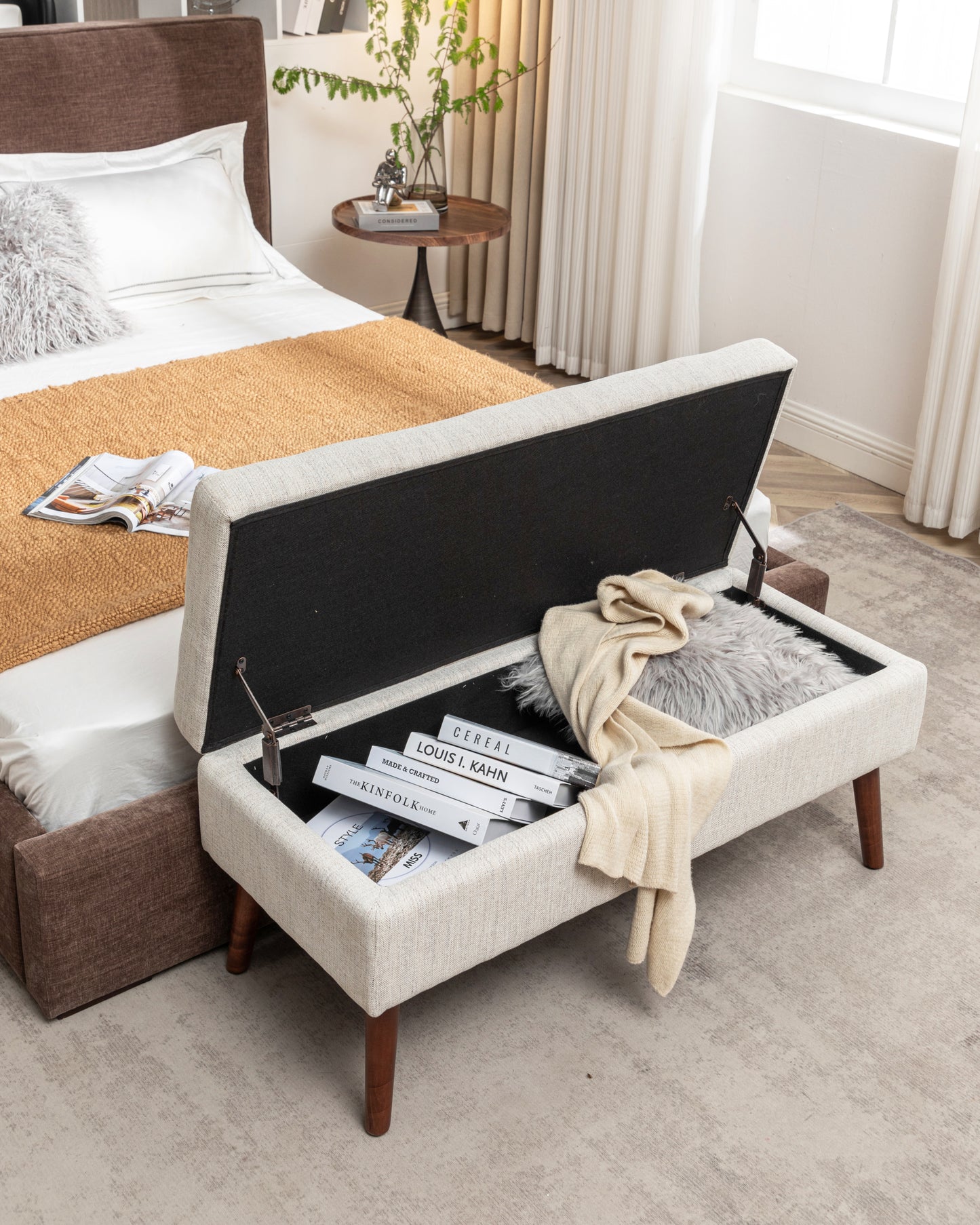 Cozy Off-White Storage Bench