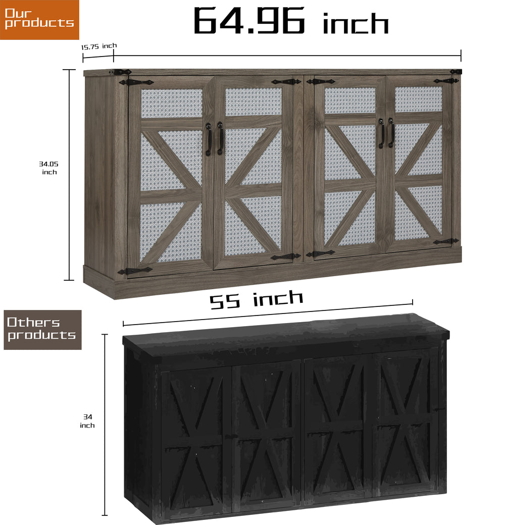 Rustic Charm Rattan Sideboard with Barn Doors