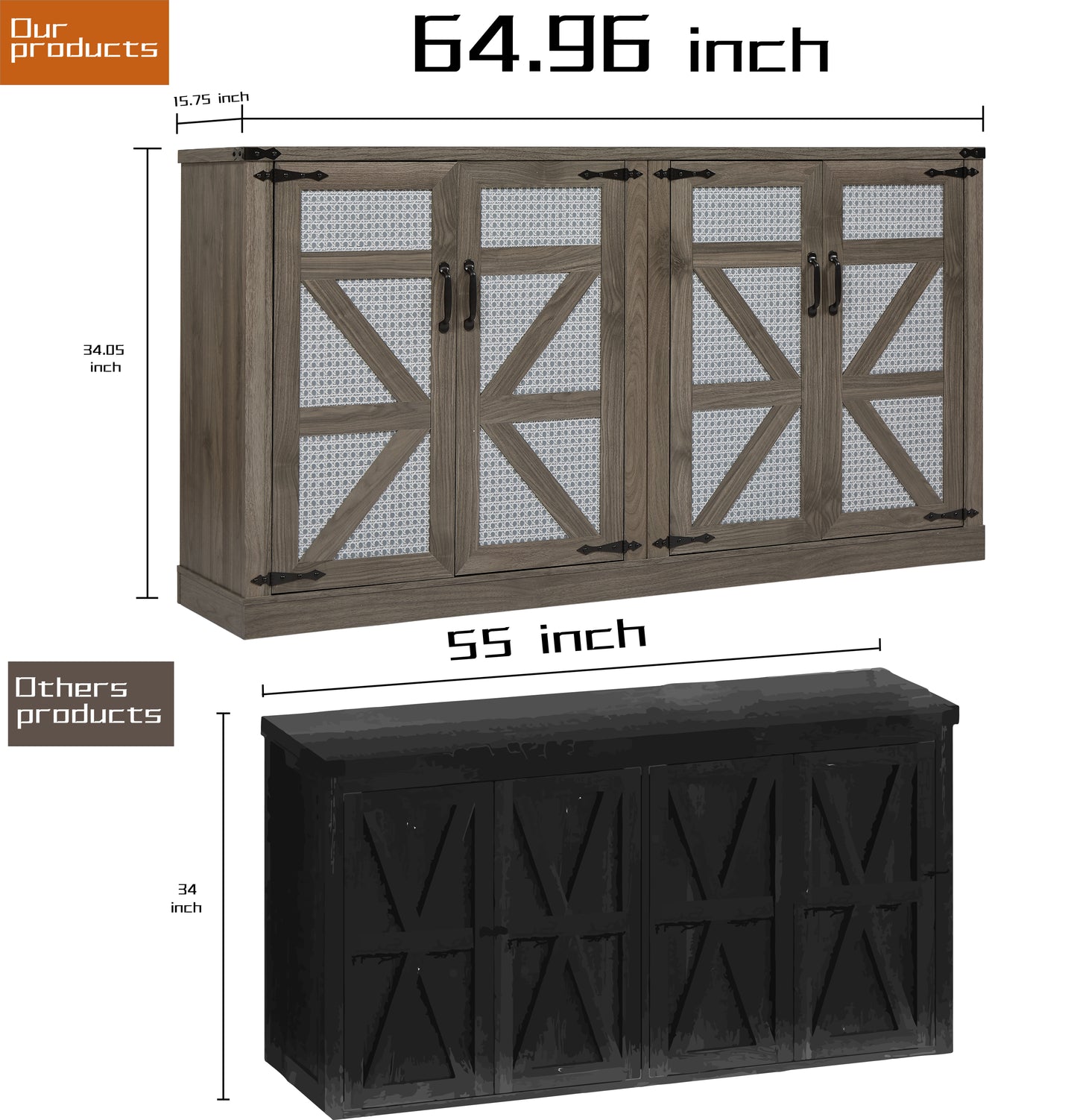 Rustic Barn Door Faux Rattan Sideboard