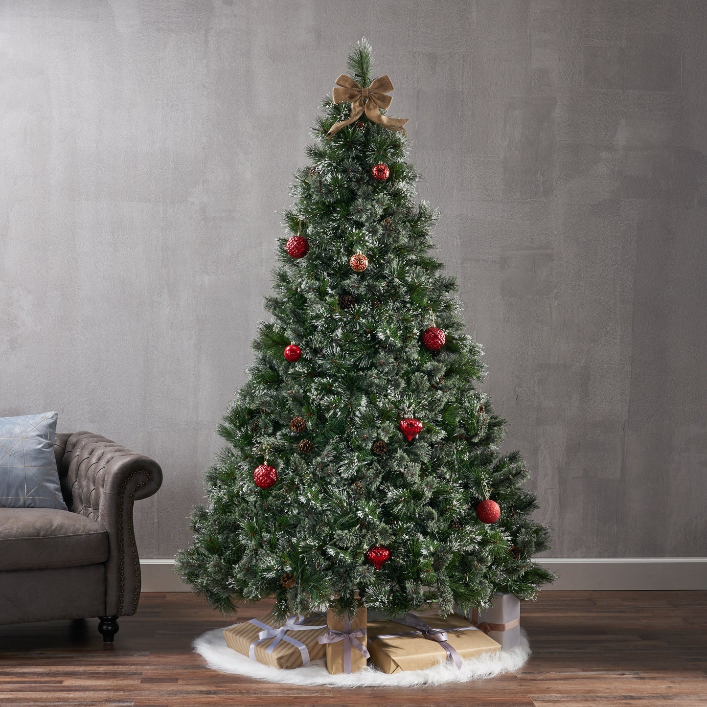 Cozy Cashmere Snowy Tree with Pine Cones and Dazzling LED Lights