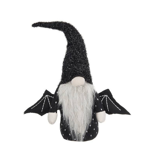 Whimsical Black Winged Gnome Halloween Decor