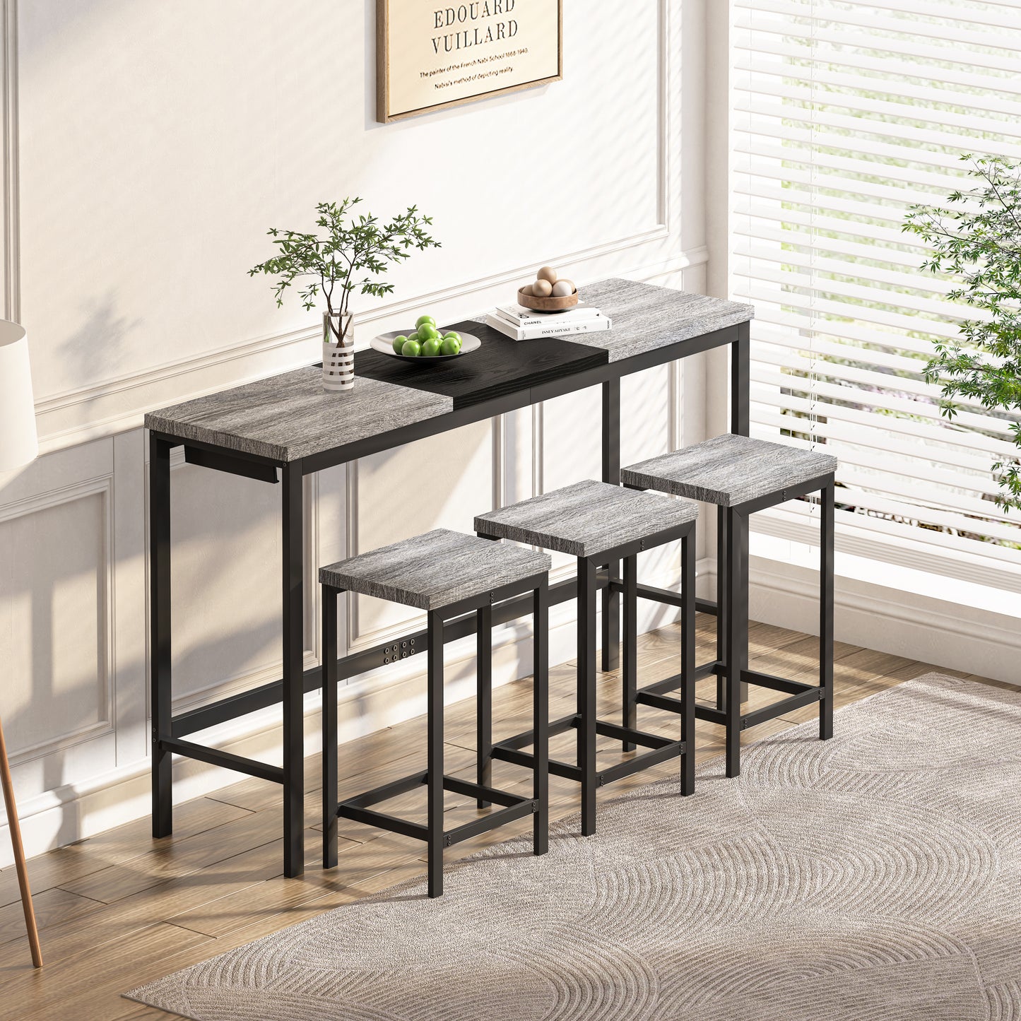 Stylish Grey & Black Kitchen Pub Table with Stools