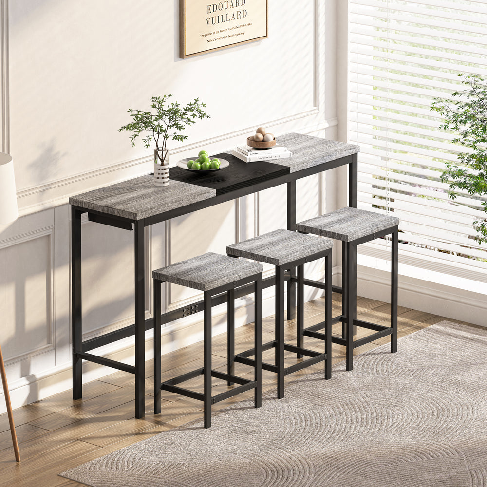 Chic Grey & Black Kitchen Bar Set with Stools