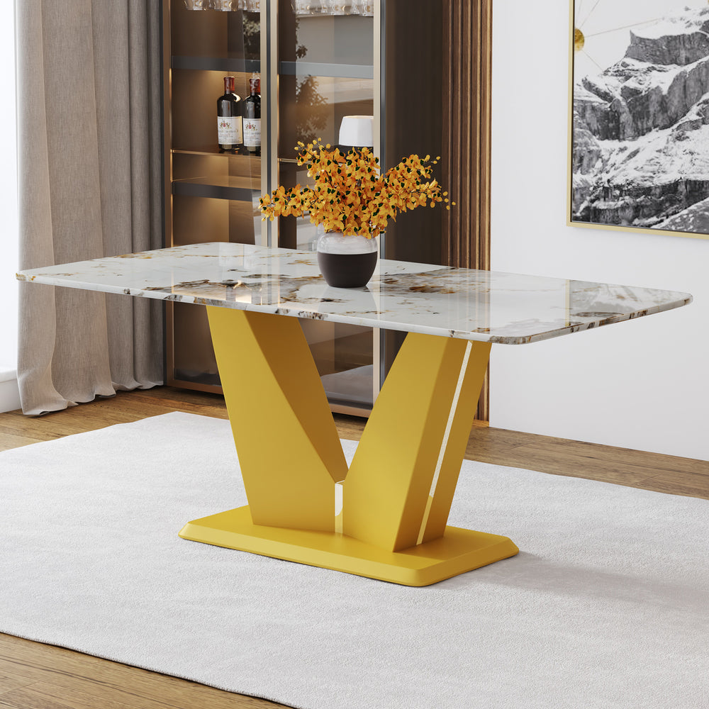 Chic Marble-Style Dining Table with Gold Legs