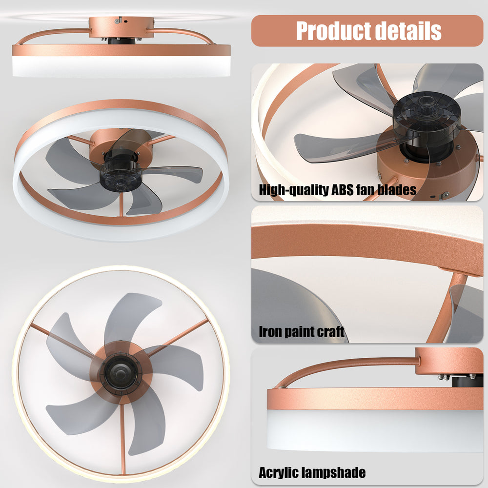 Dimmable Rose Gold Ceiling Fan with LED Lights