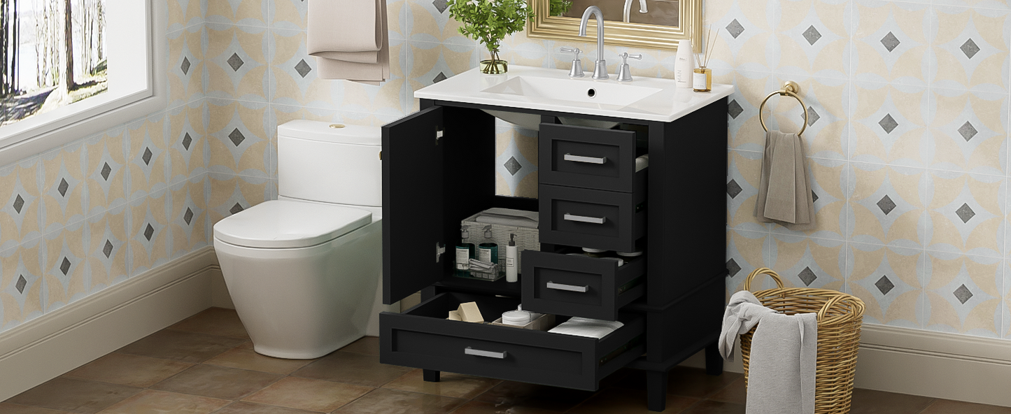 Sleek Black Bathroom Vanity with Sink and Soft-Close Storage