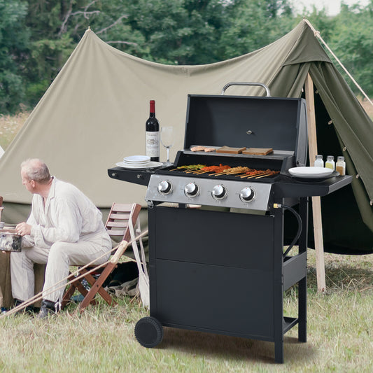 Stainless Steel 4-Burner Propane Grill with Shelves & Wheels