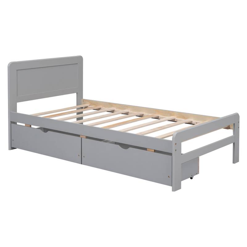 Chic Grey Twin Platform Bed with Storage Drawers