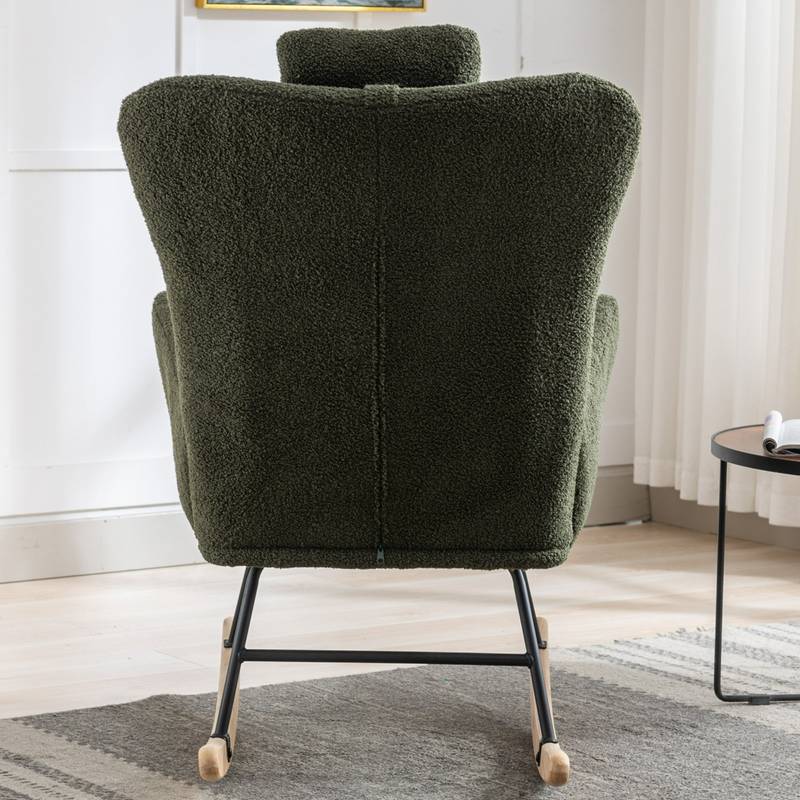 Cozy Rocking Chair with Pocket - Soft Teddy Fabric Glider in Dark Green