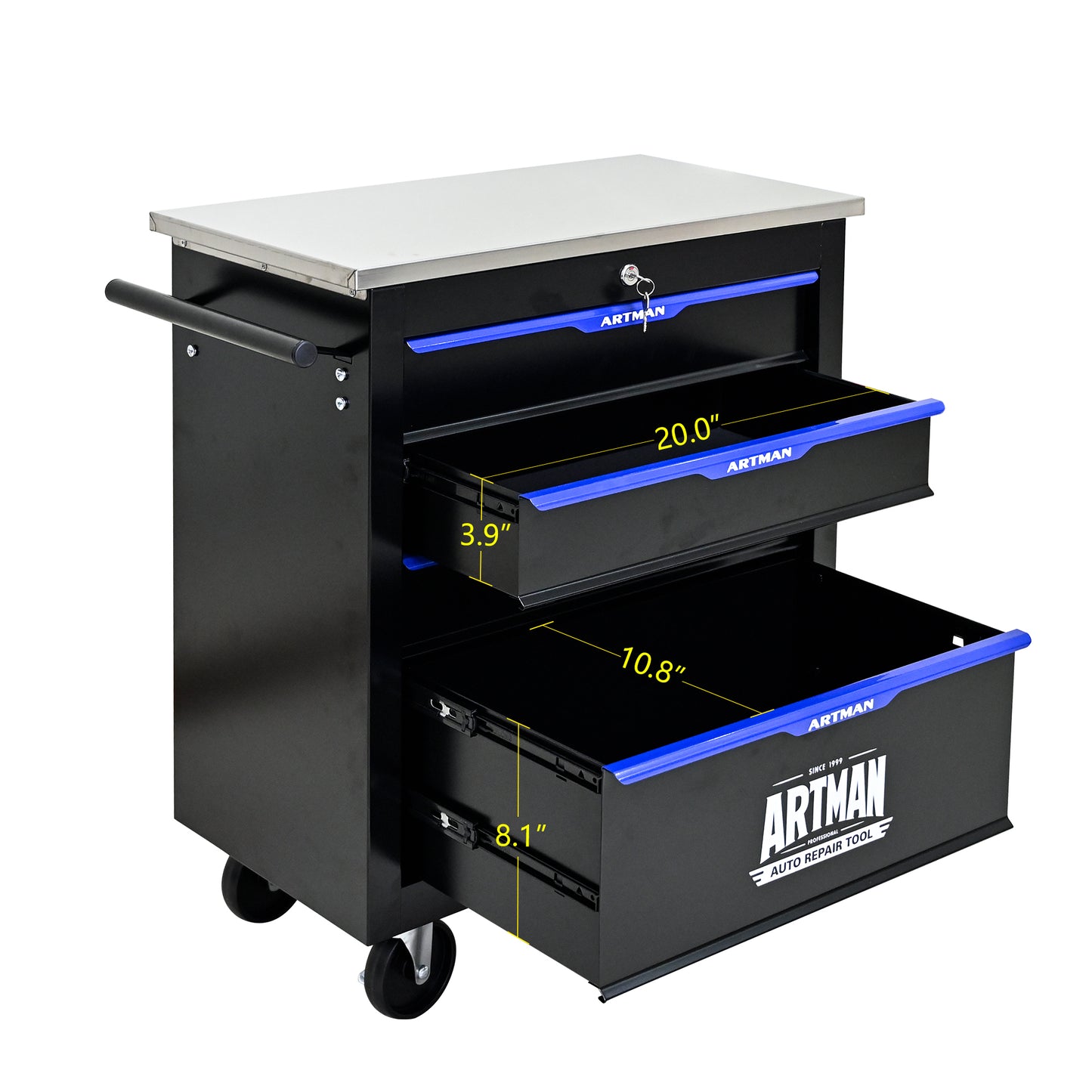 Rolling Tool Cart with Storage Drawers - Black