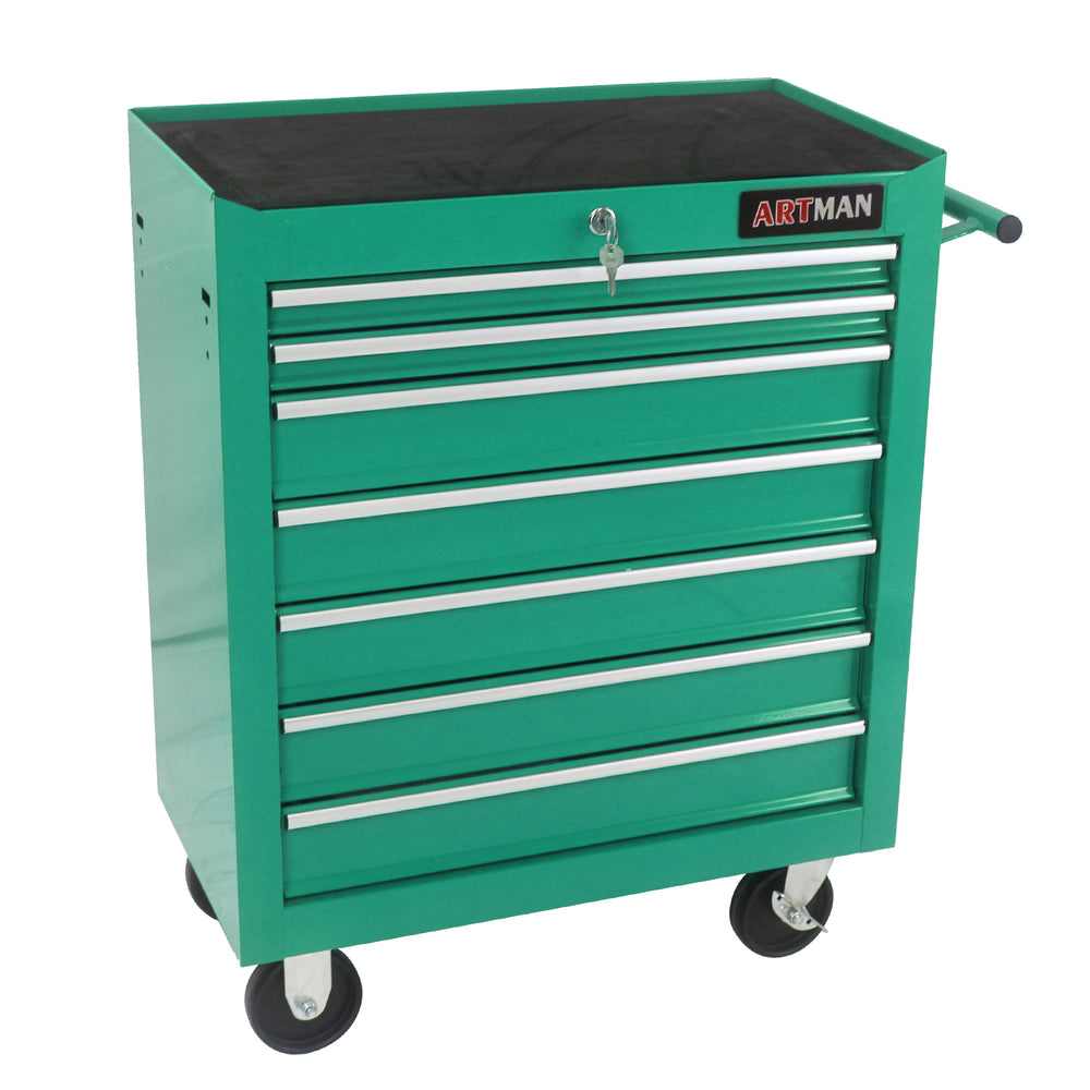 Rolling Green Tool Cart with Seven Drawers