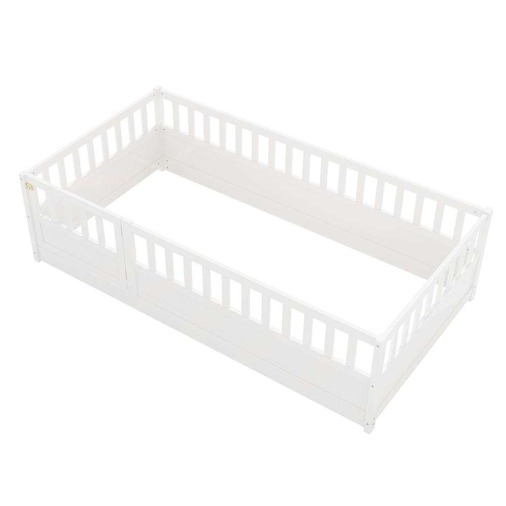 Cozy Twin Montessori Floor Bed with Safety Barrier