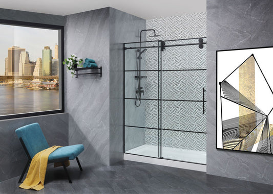 Sleek Black Frameless Sliding Shower Door