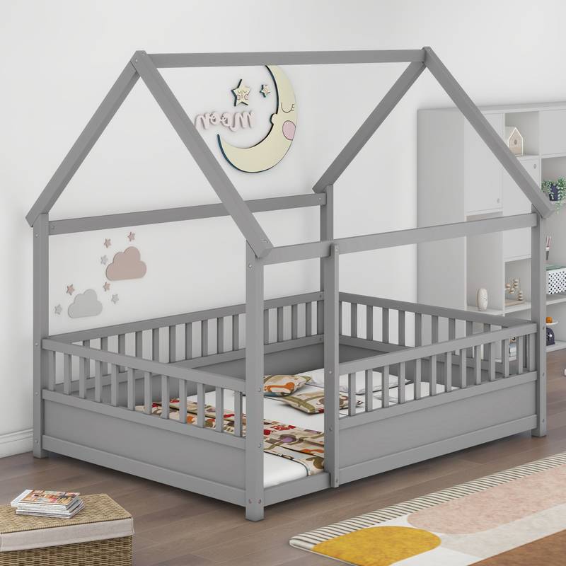 Playful Wooden House Bed for Kids