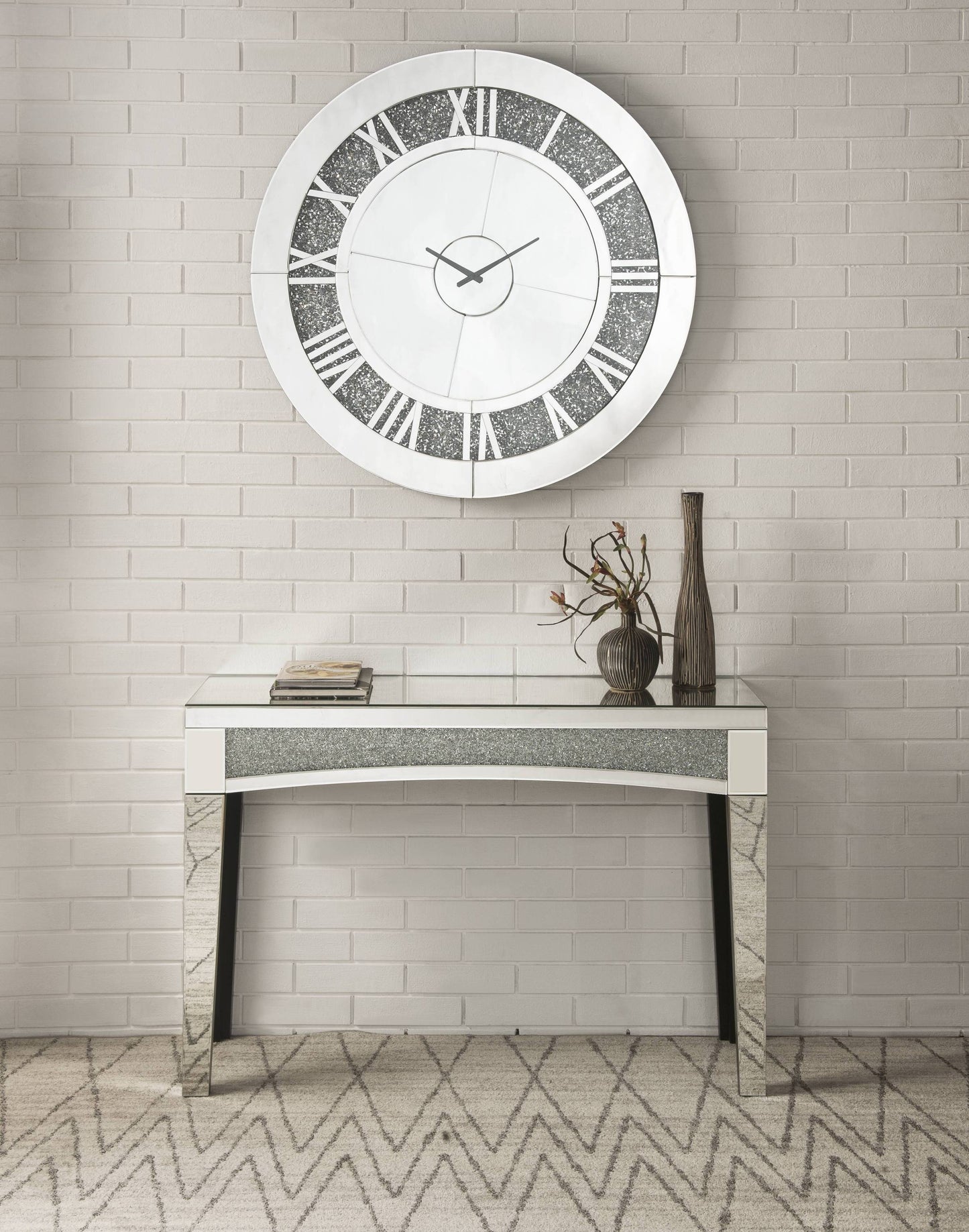 Dazzling Mirrored Wall Clock with Faux Diamonds