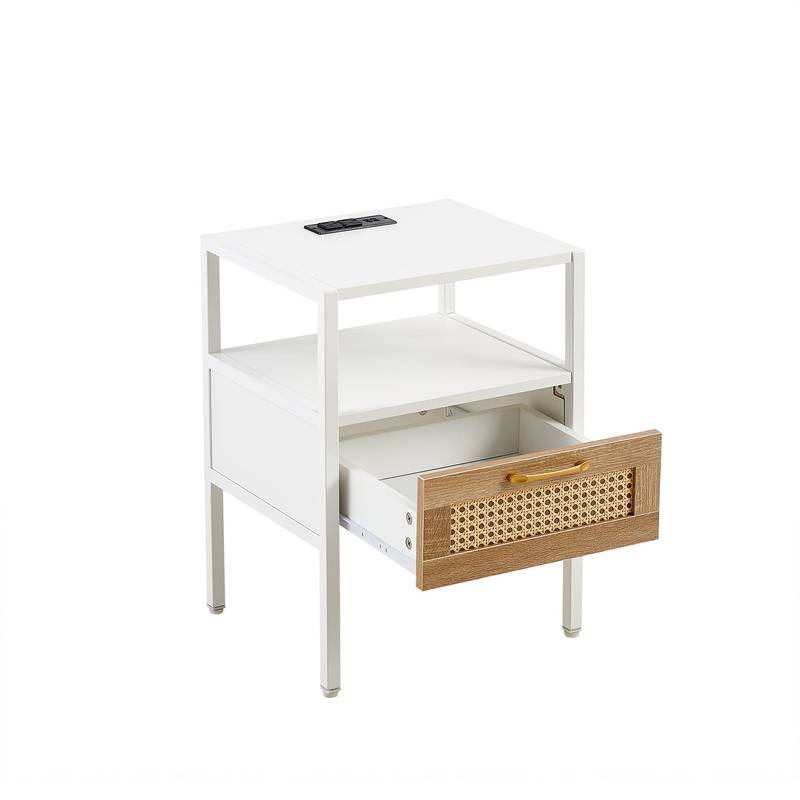 Chic Rattan Side Tables with USB Power and Storage