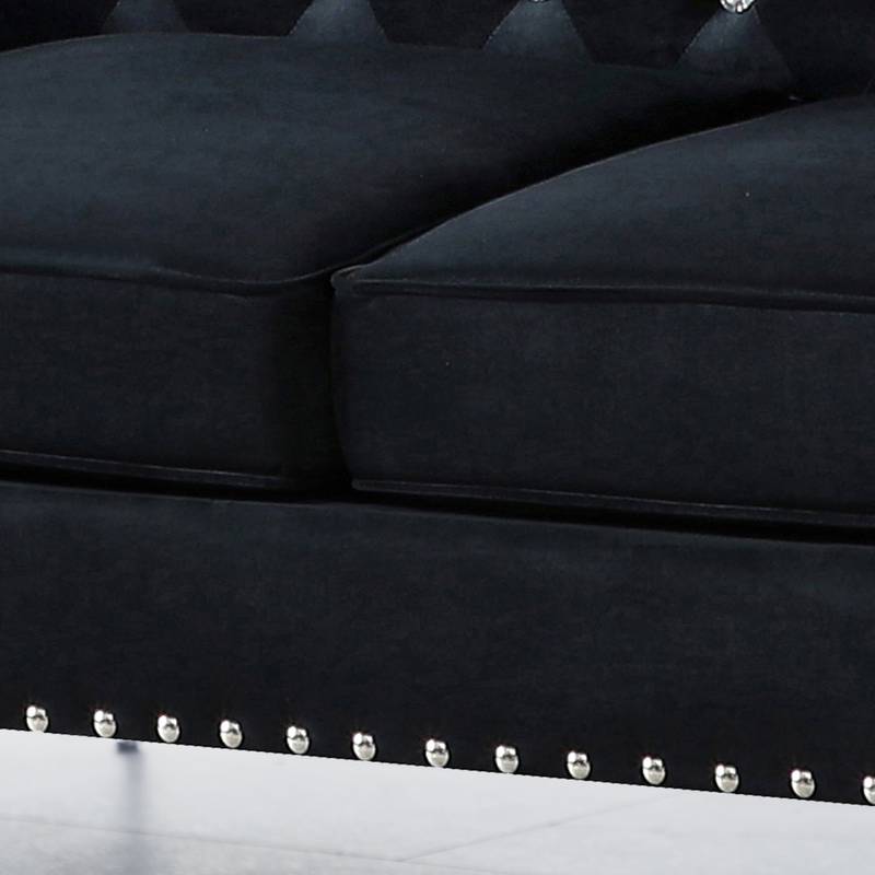 Luxurious Black Velvet Jewel Button Sofa with Pillows
