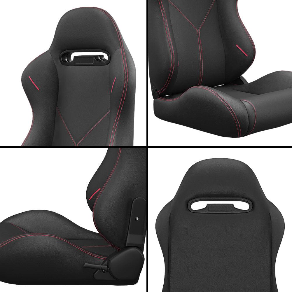 Racing Style Reclinable Bucket Seats with Red Stitching