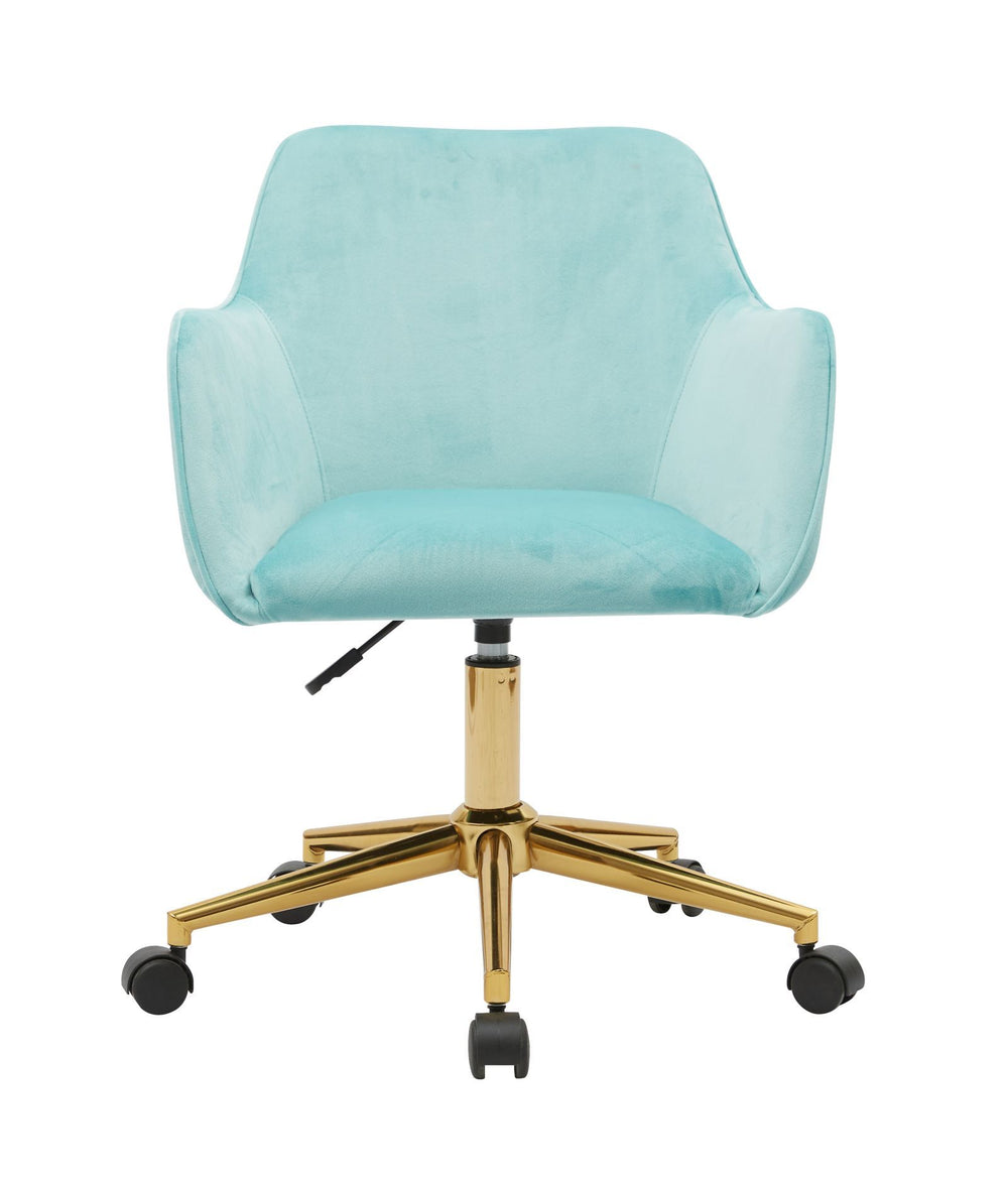 Chic Aqua Velvet Adjustable Office Chair with Gold Legs