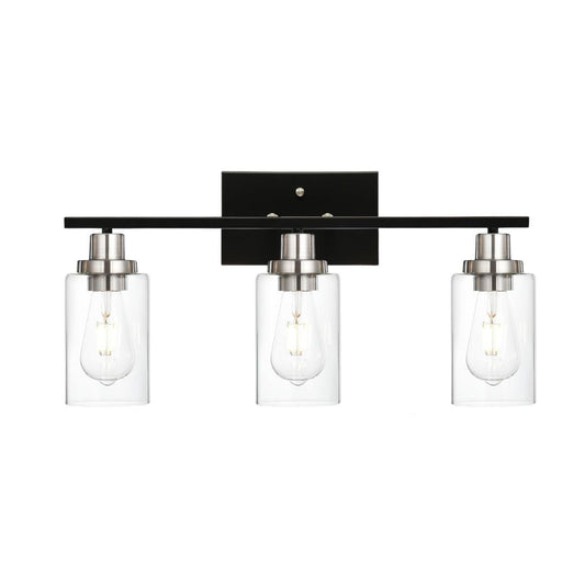 Chic Black 3-Light Vanity Lamp with Clear Glass Shades