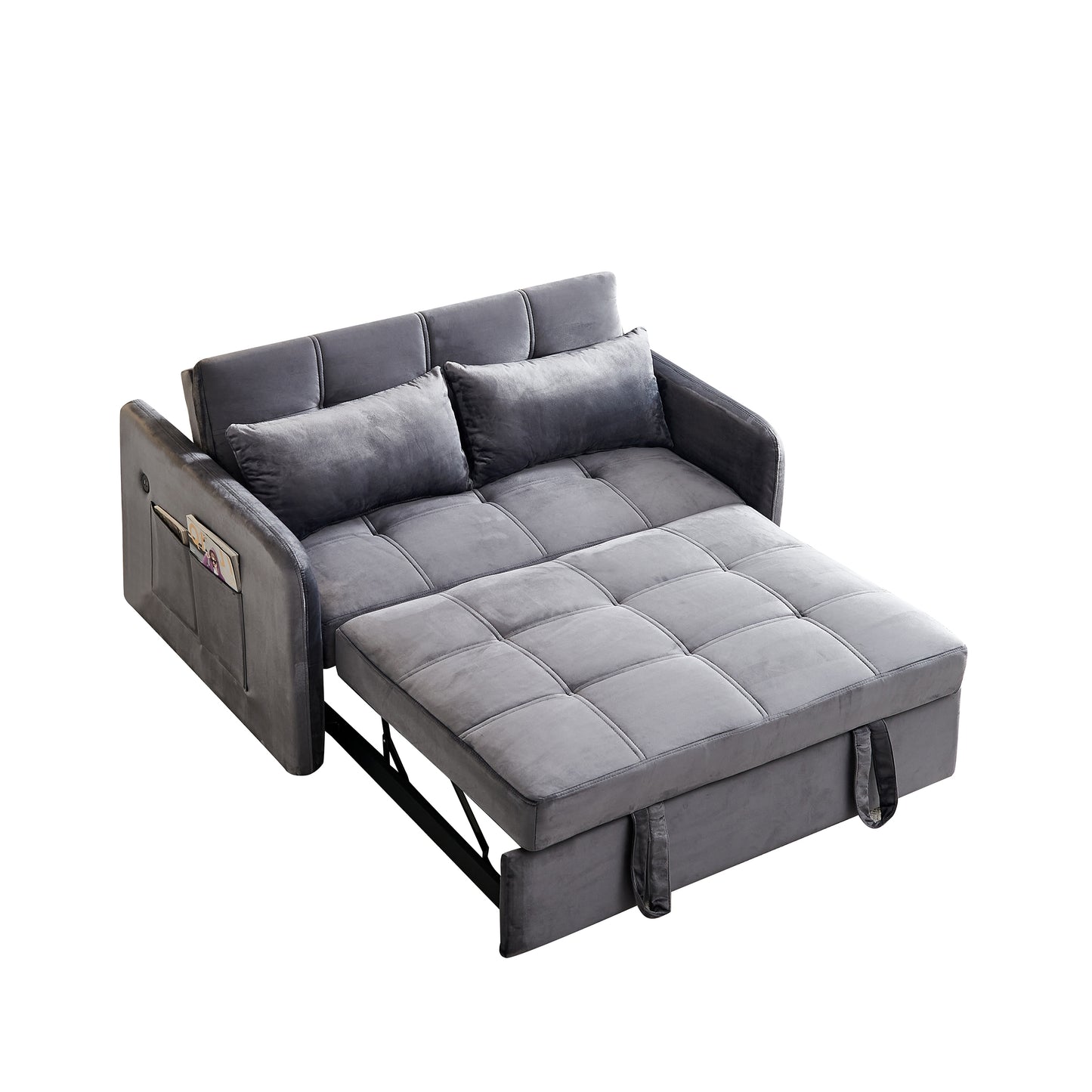 Cozy Twin Grey Velvet Sofa Bed