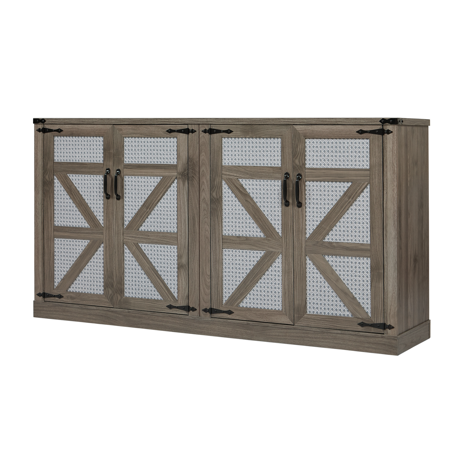 Rustic Charm Rattan Sideboard with Barn Doors