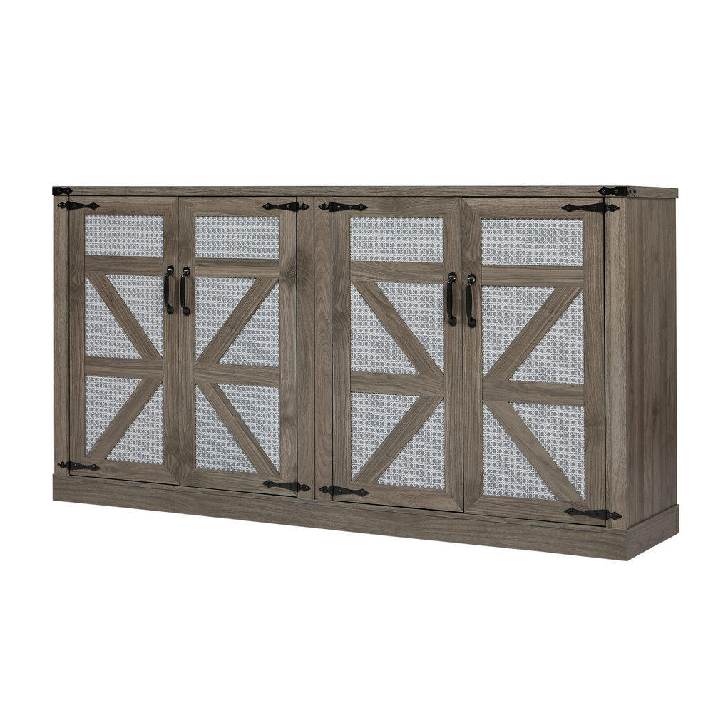 Rustic Barn Door Faux Rattan Sideboard