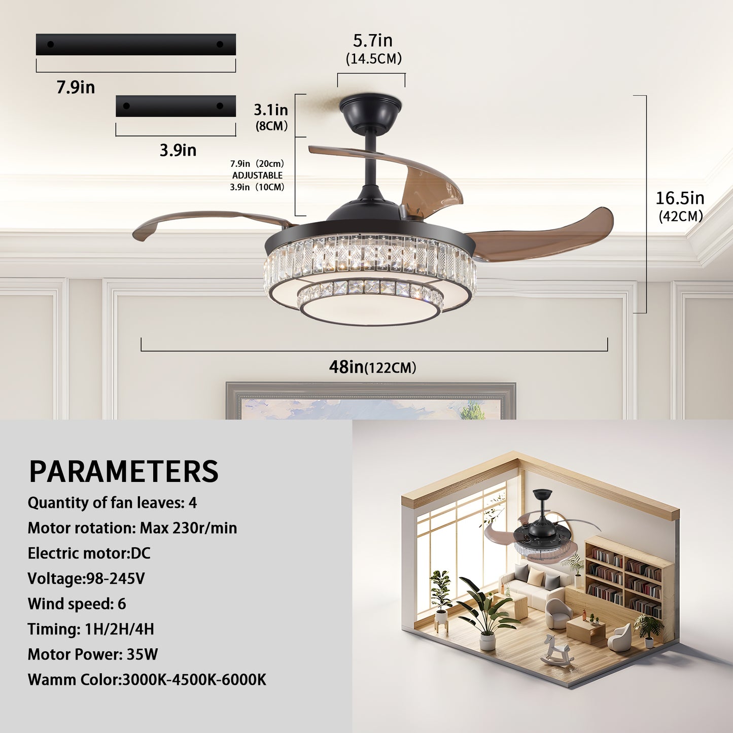 Sleek LED Ceiling Fan with Light & Remote - Modern Comfort for Every Room