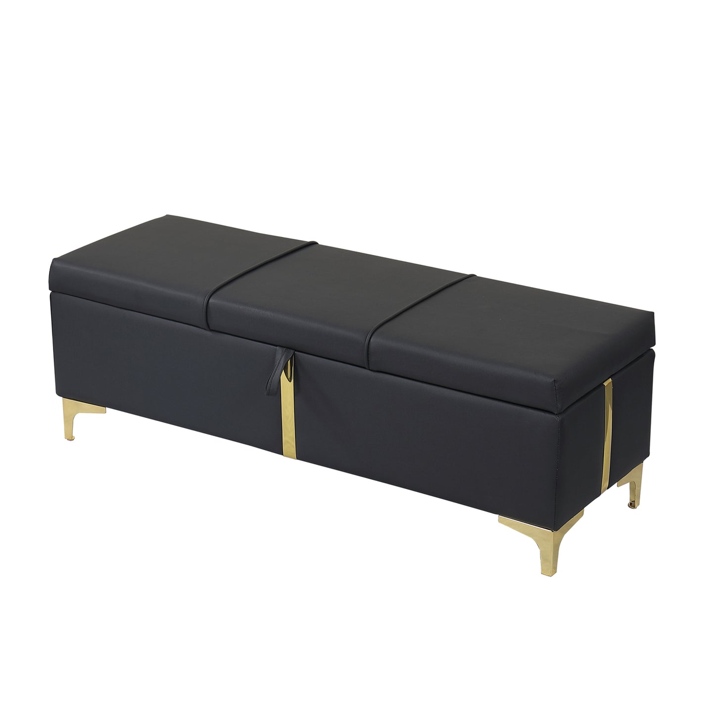 Chic Black Storage Ottoman with Metal Legs