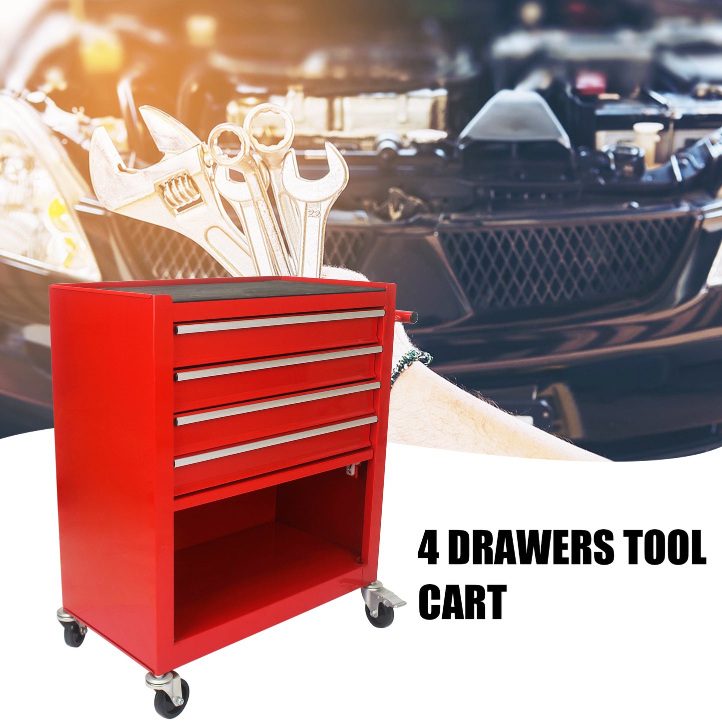 Rolling Red Tool Cart with Four Drawers